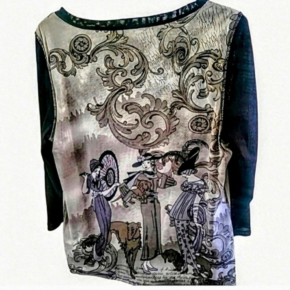 All Over MGM Print 3/4 Sleeve Sheer Arm Mesh. Longsleeve Dames & Dogs. L - Picture 6 of 7